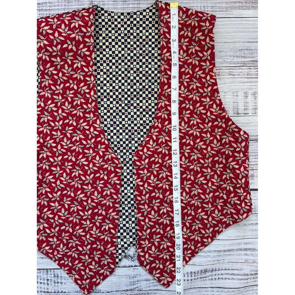 Reversible Quilted VTG‎ Vest Country Check Red Floral Hearts Stars Cottage - Picture 4 of 6